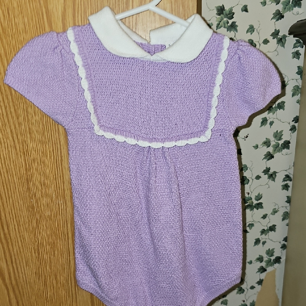 Janie and Jack Lavender Knit Romper with White Trim